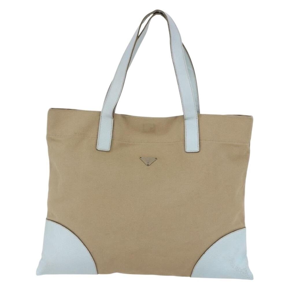 Prada Canvas Tote Bag Beige Light Blue